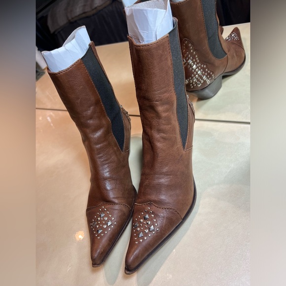 Giancarlo Paoli Made in Italy Leather Western Cut Short Studded Boots 36.5 - Picture 2 of 14